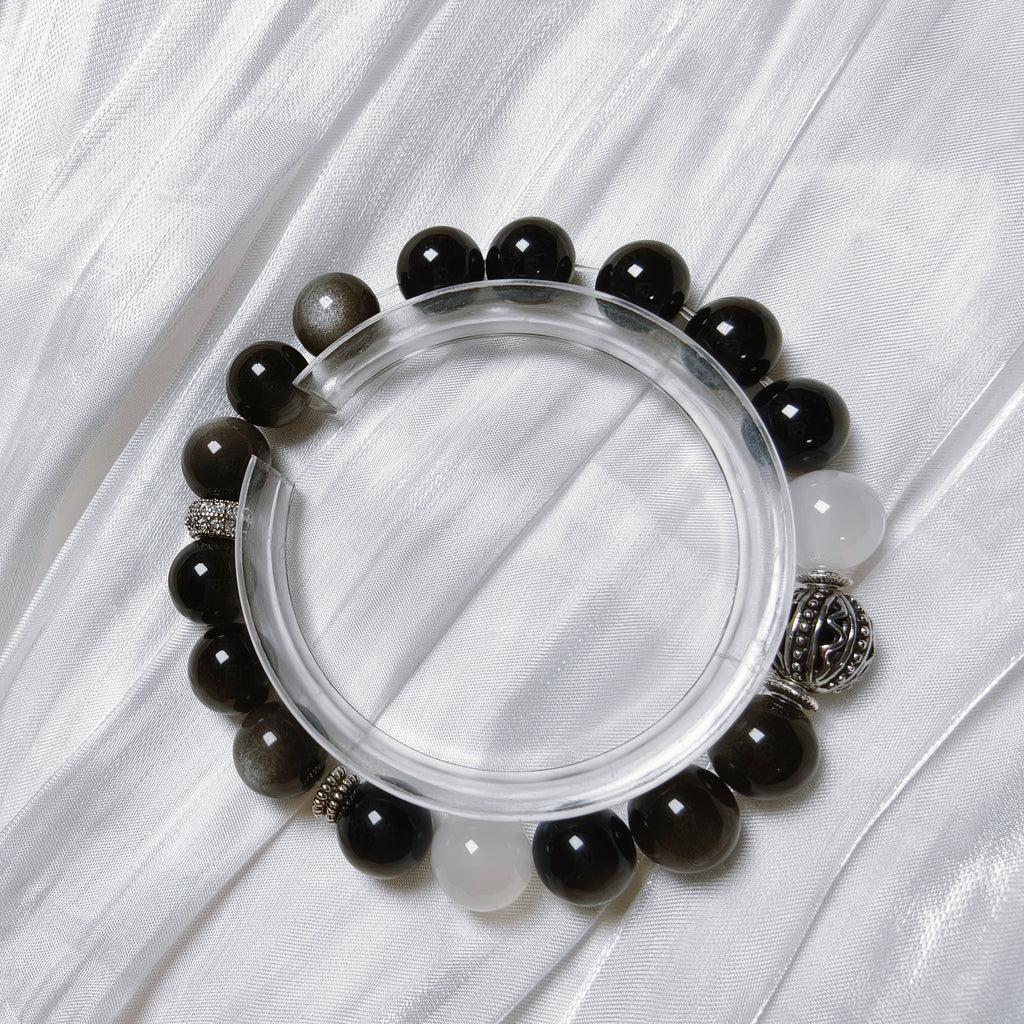 Pulsera Protección y Equilibrio | Obsidiana y Cuarzo
