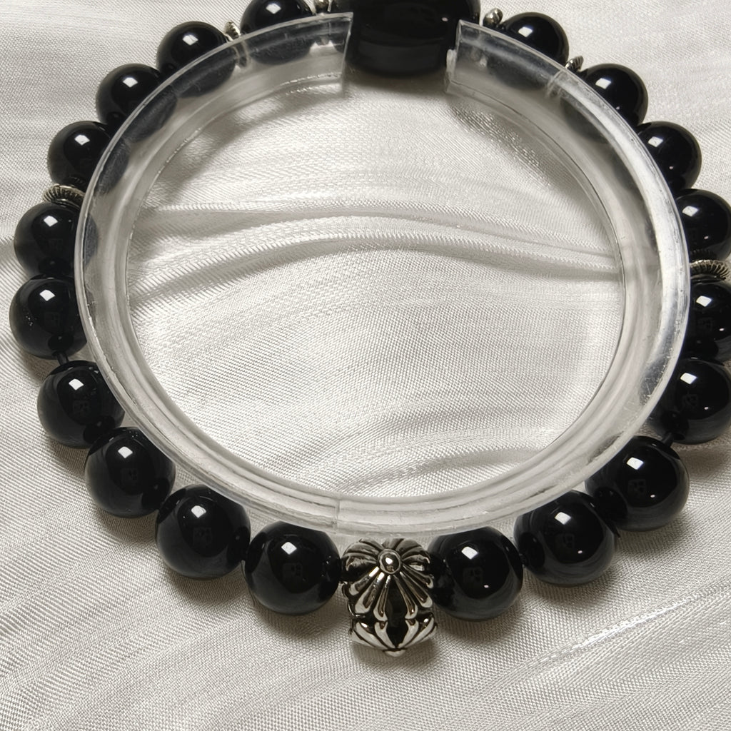 Pulsera Gato Místico | Obsidiana Plateada