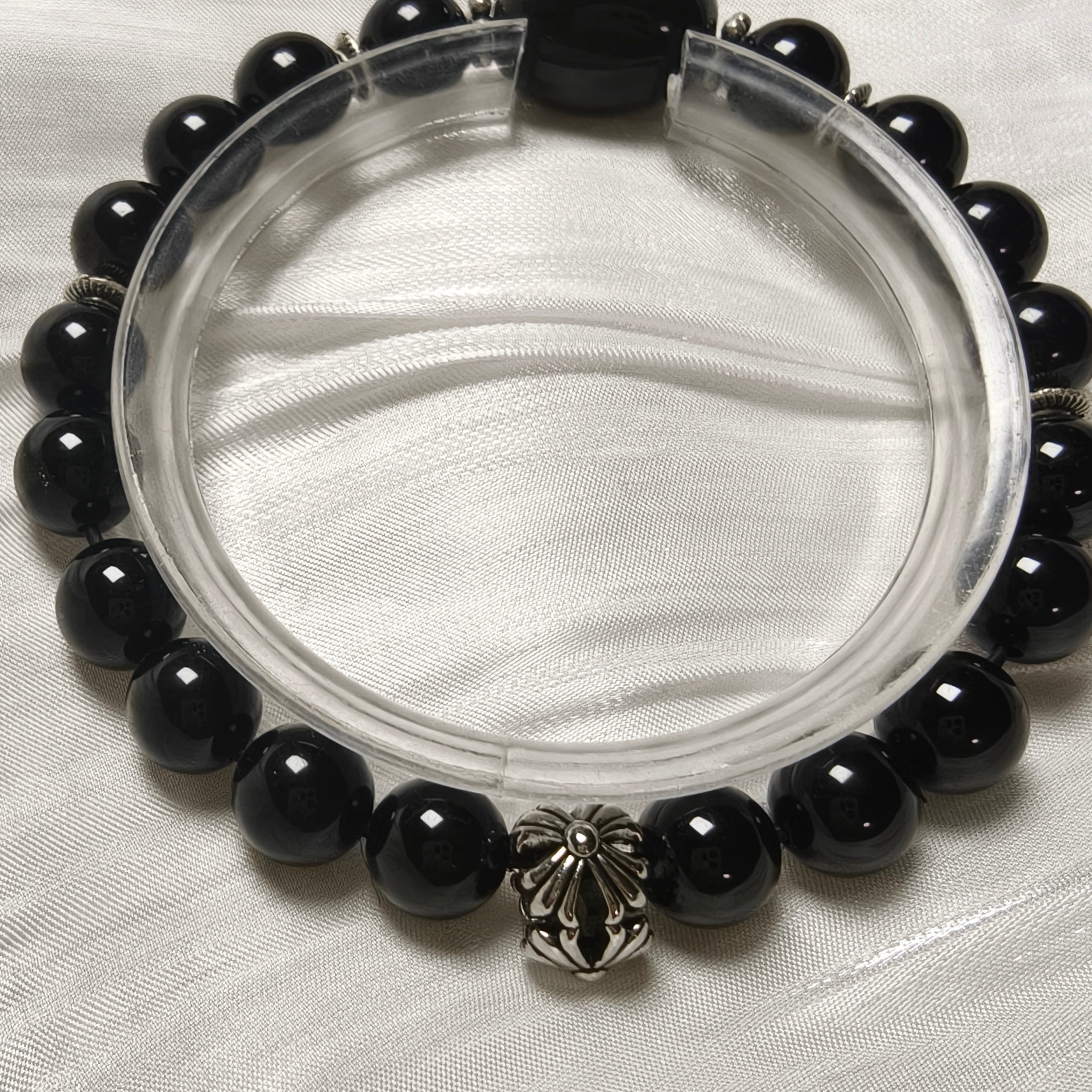 Pulsera Gato Místico | Obsidiana Plateada