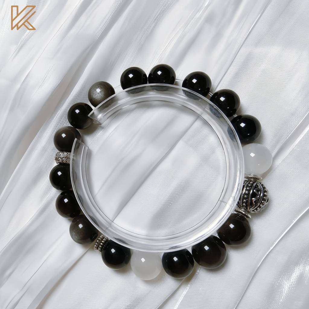 Pulsera Protección y Equilibrio | Obsidiana y Cuarzo